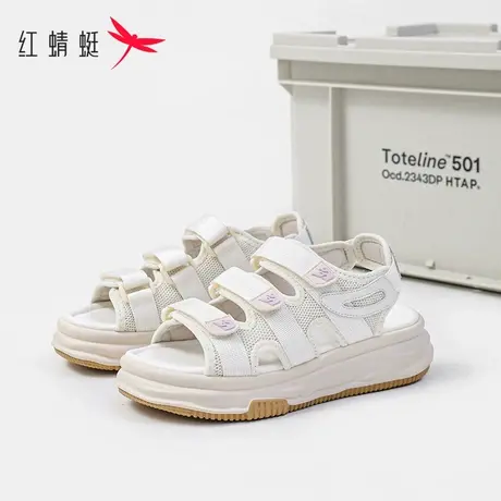 红蜻蜓运动凉鞋女魔术贴镂空休闲学生潮鞋软底轻便舒适平底沙滩鞋商品大图