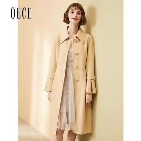 【买1送1】Oece冬新款女装复古中长款双面呢大衣100%羊毛呢外套图片