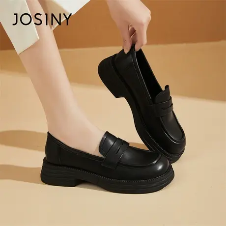 Josiny/卓诗尼厚底粗跟乐福鞋女2024新款春季英伦风一脚蹬小皮鞋图片