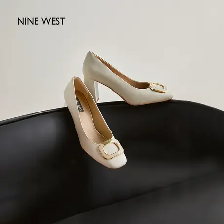 Nine West/玖熙粗跟高跟鞋女2025夏季新款气质百搭法式真皮单鞋商品大图