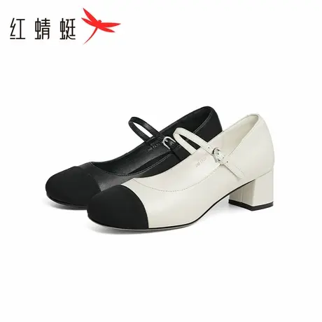 红蜻蜓玛丽珍女鞋2025夏季新款浅口单鞋小香风法式小皮鞋通勤单鞋图片