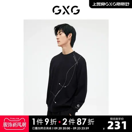 GXG男装 长袖卫衣圆领套休闲风印花线条 2023年春季新品图片