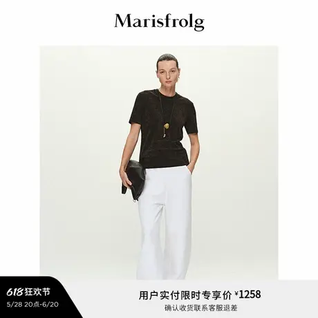 【精简衣橱】Marisfrolg玛丝菲尔2025春新款丝绒圆领修身T恤上衣商品大图