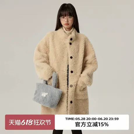 omont蛋挞家100%羊毛圈圈毛立领皮毛一体厚外套中长款羊羔毛皮草图片