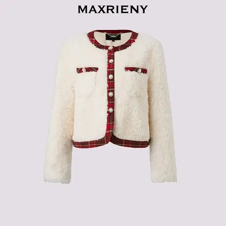 【商场同款-节庆穿搭新年红】MAXRIENY羊羔绒肌理小香外套女24冬商品大图