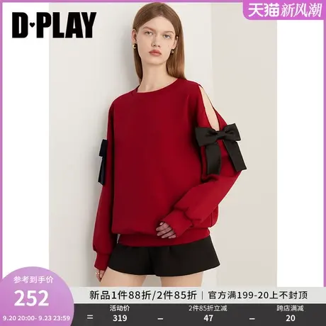 DPLAY卫衣女小个子设计感减龄红色卫衣外套女oversize蝴蝶结卫衣商品大图