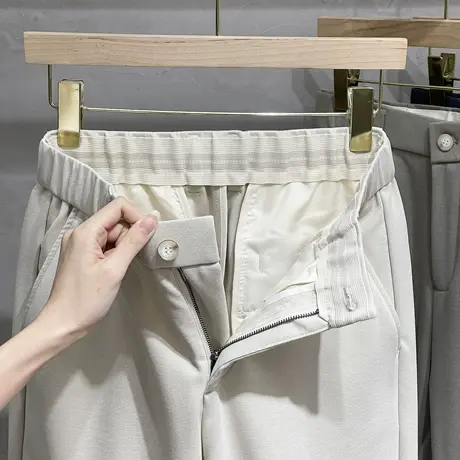 松紧腰小西裤男士九分直筒宽松商务休闲裤子小脚春秋高级垂坠感男图片