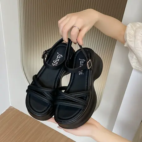 法式仙女风底厚底百搭凉鞋女2025新款夏季外穿软配裙子罗马沙滩鞋图片