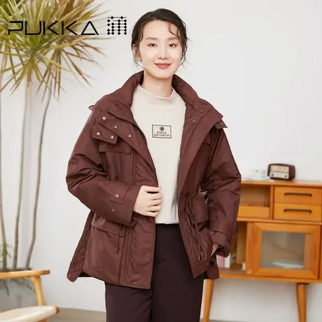 蒲PUKKA 棉衣女工装风保暖秋冬棉服修身款连帽中长款外套图片