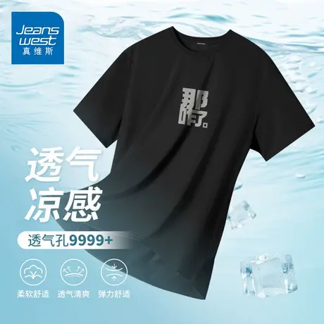 GV真维斯美式潮流短袖t恤男夏季高街潮牌帅气冰丝透气宽松体恤衫D商品大图