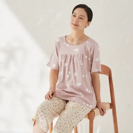 顶瓜瓜中老年妈妈睡衣纯棉女士夏天短袖薄款大码可外穿休闲单上衣商品大图