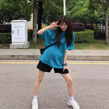 oversize美式中性风短裤情侣五分裤ins潮小个子夏大码休闲阔腿裤图片