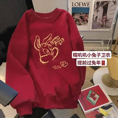 美式复古卡通设计感卫衣女oversize大码闺蜜装慵懒风加绒冬季上衣图片