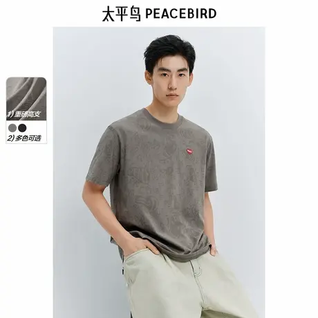 【重磅】太平鸟男装圆领满印T恤2025春新款刺绣短袖体恤时尚上衣商品大图