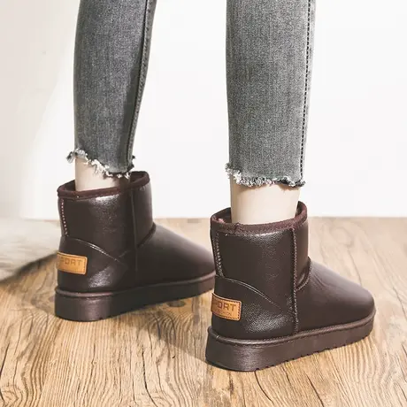 雪地靴女皮面防水短筒2023年新款冬季防滑面包鞋加绒加厚保暖棉鞋图片