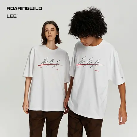 【Lee x ROARINGWILD】23秋冬新品舒适版白色印花男女同款短袖T恤图片