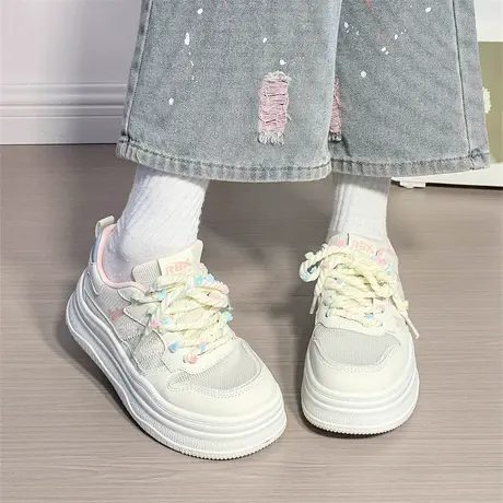 人本多巴胺板鞋女厚底2025夏季新款女鞋网面透气小众百搭小白鞋女商品大图