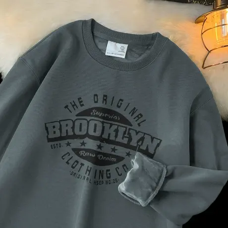 320g重磅男生卫衣春秋季长袖t恤加绒加厚无帽上衣服潮牌潮流百搭商品大图