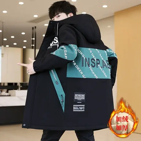 高中生加绒风衣男孩13岁初中学生潮流外套14韩版16青少年加厚棉衣商品大图