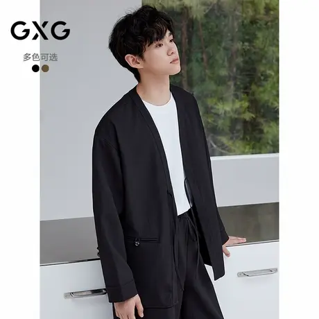 GXG男士家居服 肌理感褶皱纹理长袖睡衣男休闲系带式开衫睡衣套装商品大图