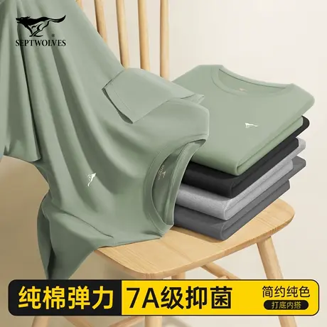 七匹狼保暖内衣男士秋衣纯棉单件上衣冬季打底中老年爸爸全棉毛衫商品大图