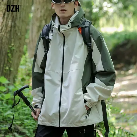 男士登山服美式户外冲锋衣外套男款秋季风衣夹克潮牌拼接衣服帽衫商品大图
