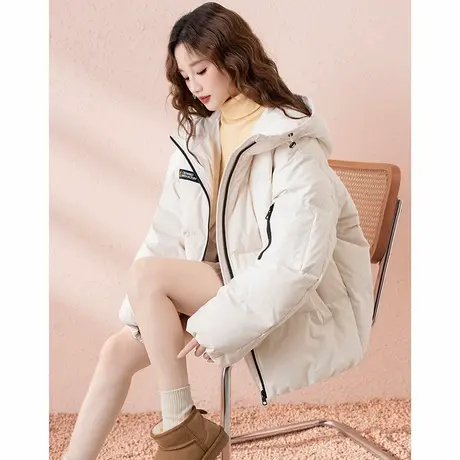唐狮独特超好看羽绒服女冬2024新款白色连帽面包服短款羽绒外套商品大图