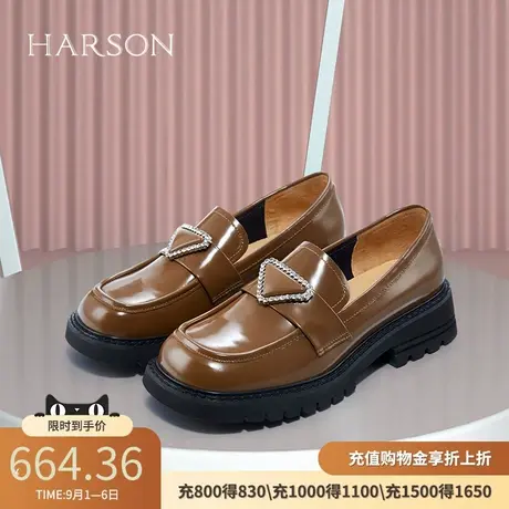 哈森商场同款休闲方跟方头乐福鞋休闲饰扣深口秋单鞋HL222507商品大图