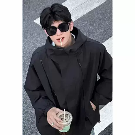 黑色三合一户外冲锋衣男防风防水春秋美式机能外套工装登山服夹克商品大图