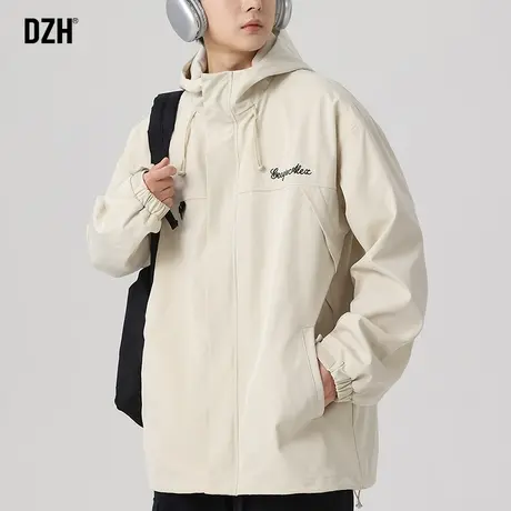 男士日系cityboy卡其色连帽外套男秋季潮流百搭休闲运动夹克秋装商品大图