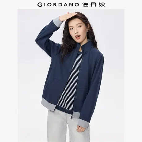 佐丹奴休闲夹克女秋冬新款加绒拉链上衣撞色立领卫衣外套05375885商品大图