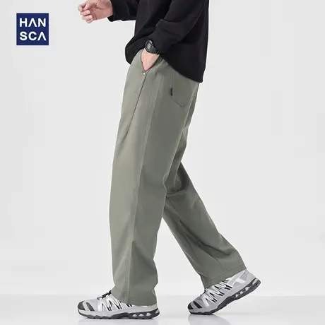 hansca秋季户外防风松紧腰休闲裤男2025新款宽松直筒铆钉拼接长裤商品大图