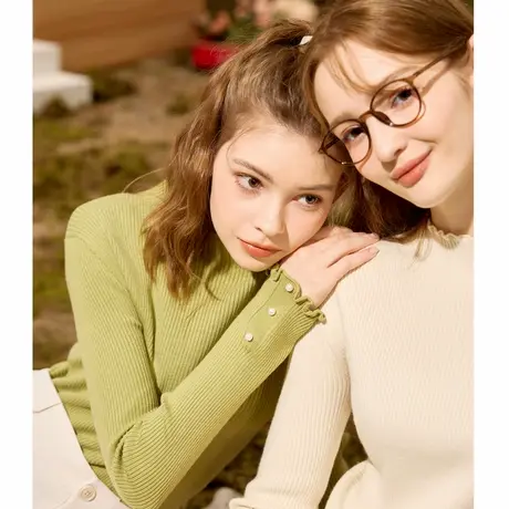 唐狮修身半高领打底衫女内搭新款白色女秋冬套头紧身毛针织衫TD图片