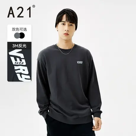 A21outlets男装宽松圆领落肩长袖卫衣春季反光印花潮男士上衣ins图片