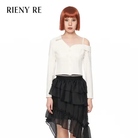 RIENYRE春夏款原创设计百搭斜肩式修身吊带衬衫修身显瘦休闲上衣商品大图