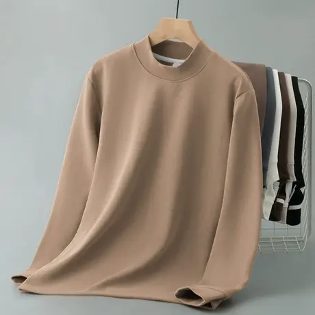 450g重磅t恤男士长袖加绒加厚半高领内搭打底衫保暖小衫中领体恤商品大图