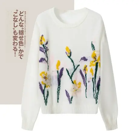 享永子【浣熊绒新秋限定】圆领郁金香提花针织套头毛衣外套女文艺图片