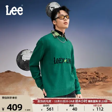 Lee23秋冬新品舒适圆领logo织花羊毛针织毛衣男保暖LMT007082200图片
