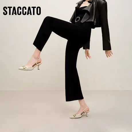 思加图新款音符鞋小香风包头气质凉鞋女尖头细高跟鞋ED341AH3图片