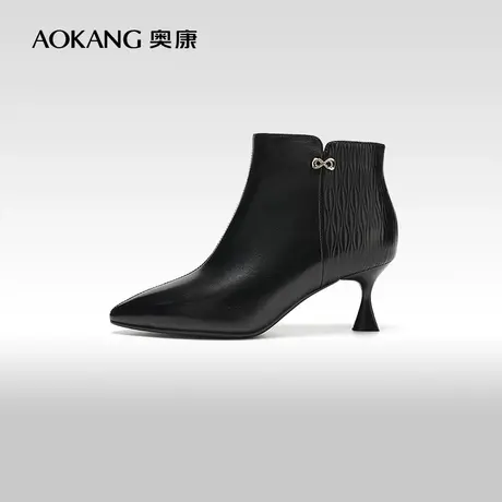 【门店发货】奥康女鞋 冬季新款法式尖头时装靴真皮百搭短靴商品大图