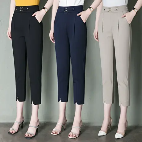 八分裤女夏季薄款宽松大码休闲哈伦裤九分开叉裤子中年妈妈西装裤商品大图