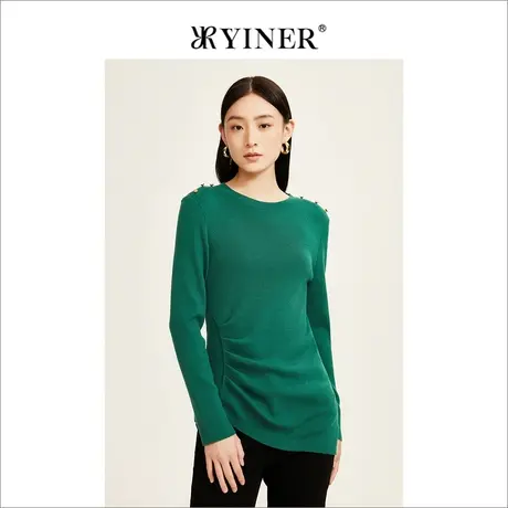 YINER音儿女装2022冬新款纽扣装饰羊毛针织衫套头商品大图