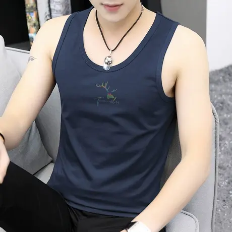 莫代尔冰丝背心男夏季速干凉感运动坎肩鹿头印花无袖t恤吊带健身商品大图