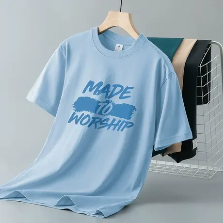 重磅美式纯棉t恤男短袖2024新款夏季宽松上衣服潮牌印花全棉体恤图片