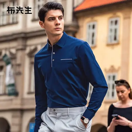 MrBu布先生口袋装饰男士t恤长袖秋新款商务翻领polo衫BT12277商品大图