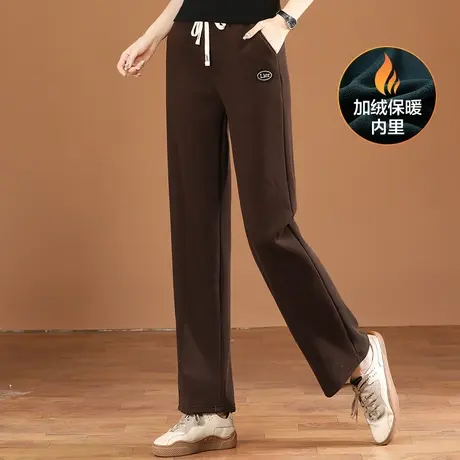 韩潮袭人松紧腰加绒直筒运动裤女雪尼尔阔腿裤休闲长裤子厚图片