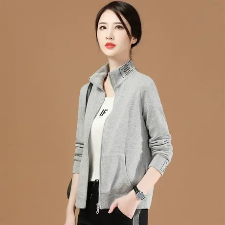 韩潮袭人立领灰色刺绣卫衣短外套女2023秋装新款宽松长袖棒球服潮图片