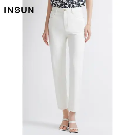INSUN恩裳夏季纯棉水洗百搭直筒牛仔裤商品大图