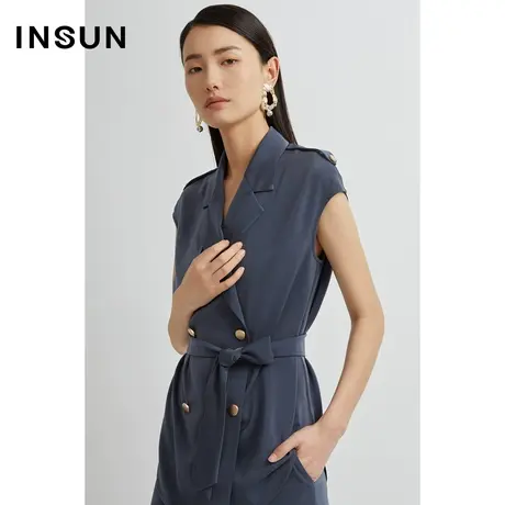 恩裳奥莱夏季双排扣烟灰色工装风休闲马甲西装图片