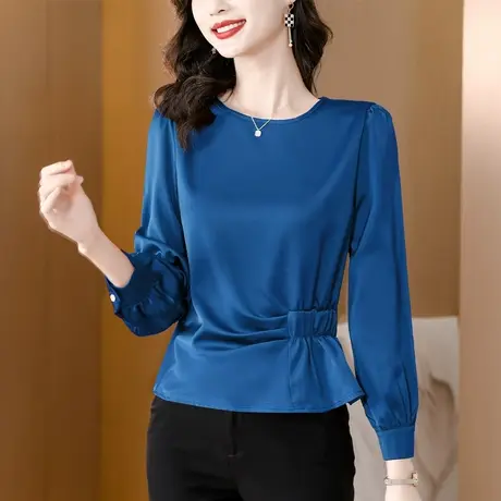 缎面衬衫女秋季2023年新款高级感丝滑气质法式收腰显瘦减龄衬衣女商品大图